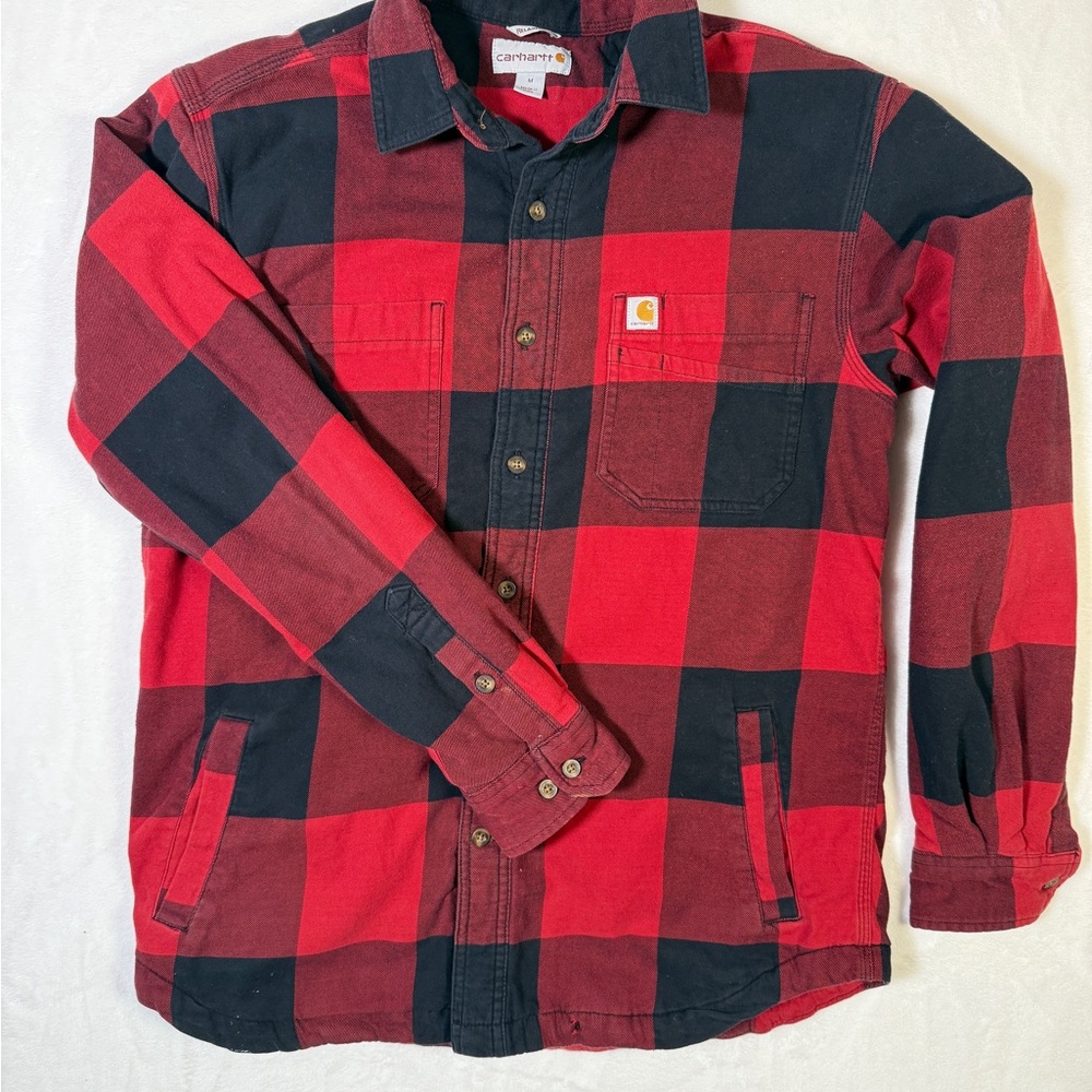 Carhartt Rugged Flex Hamilton Fleece Lined Red and Black Checkered Shirt Jac M